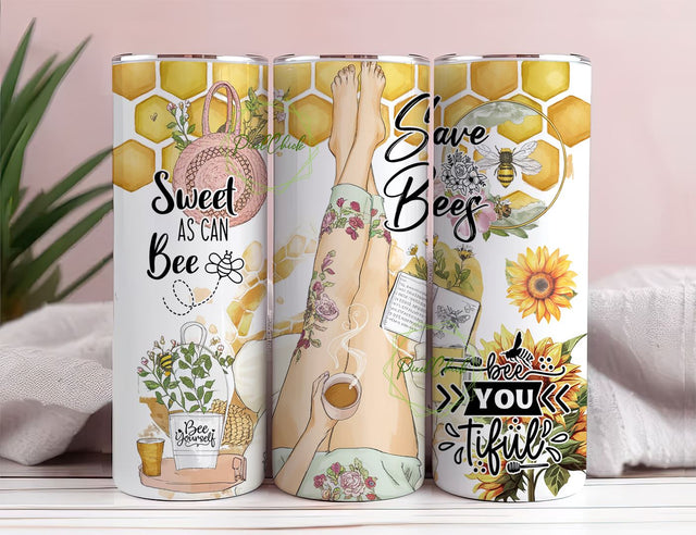 Sweet As Can BEE Inspiration 20oz Skinny Tumbler Wrap PNG Positive Motivation Self Love Sublimation Designs Download Sublimation PixelChick 