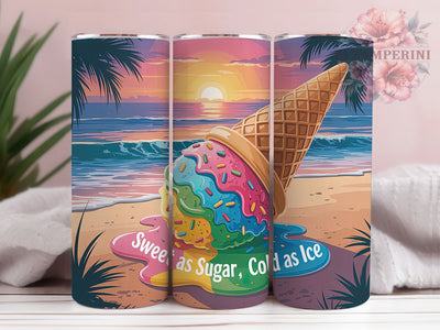 Sweet As Sugar Sunset Beach 20oz Tumbler, Sweet as Sugar Cold as Ice, Summer Quote Wrap, 20oz Skinny Tumbler, Beach Vibes Sublimation, Coastal PNG Design, Summer Drink Tumbler Art, Ice Coffee Graphic Sublimation Li Zamperini 
