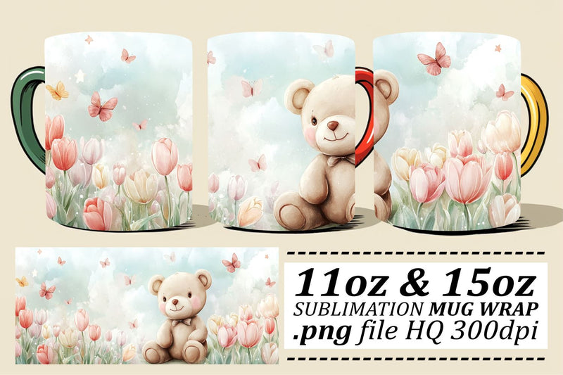 Sweet Bear Watercolor Mug 11oz 15oz Sublimation afrosvg 