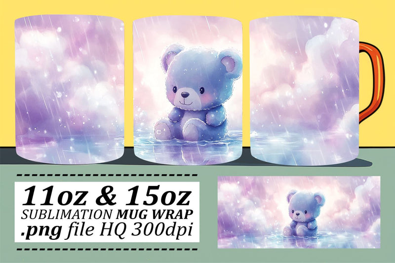 Sweet Bear Watercolor Mug Wrap 11oz Sublimation afrosvg 