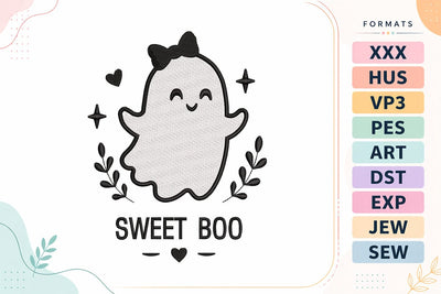 Sweet Boo Bow Ghost Halloween Embroidery Design Embroidery/Applique DESIGNS sg embroidery 