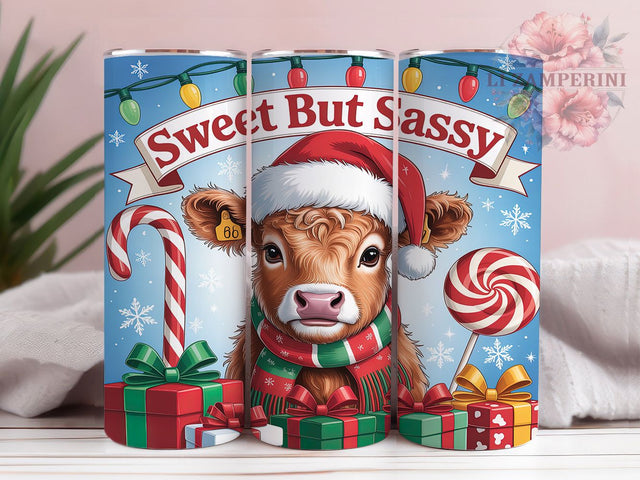 Sweet But Sassy Highland Cow Tumbler, Sweet But Sassy Cow Wrap, Festive Lights Sublimation, Holiday Farm Cup, 20Oz Skinny Tumbler Wrap, Cute Cow Mug, Winter Farmhouse Design Sublimation Li Zamperini 