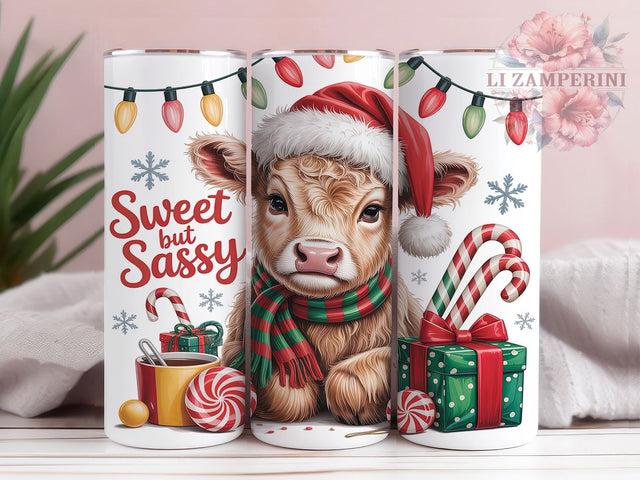 Sweet But Sassy Highland Cow Tumbler, Sweet But Sassy Cow Wrap, Festive Lights Sublimation, Holiday Farm Cup, 20Oz Skinny Tumbler Wrap, Cute Cow Mug, Winter Farmhouse Design Sublimation Li Zamperini 