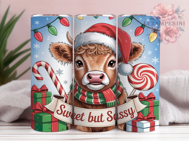 Sweet But Sassy Highland Cow Tumbler, Sweet But Sassy Cow Wrap, Festive Lights Sublimation, Holiday Farm Cup, 20Oz Skinny Tumbler Wrap, Cute Cow Mug, Winter Farmhouse Design Sublimation Li Zamperini 