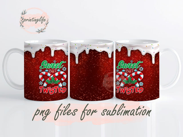 Sweet But Twisted Mug Wrap Design Candy Cane PNG Sublimation Download Christmas Design Sprinkles 11oz Sublimation PrintingLife 