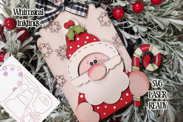 Sweet Candy Cane Santa Ornament Laser SVG SVG Whimsical Inklings 