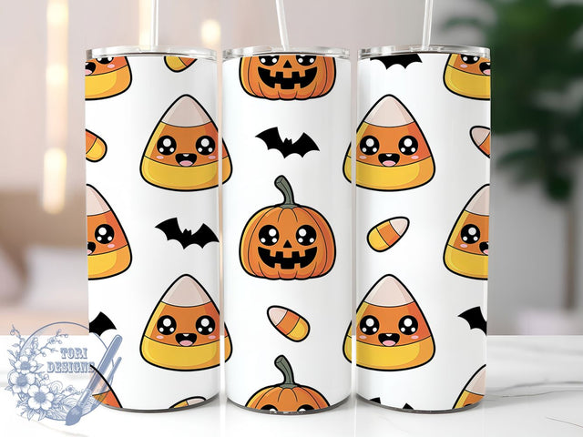Sweet Candy Corn Halloween Tumbler, Spooky Candy Cup, 20Oz Sublimation Wrap, Autumn Candy Corn Mug, Cute Halloween Drinkware, Sweet Halloween Tumbler, Candy Corn Spooky Design Sublimation ToriDesigns 