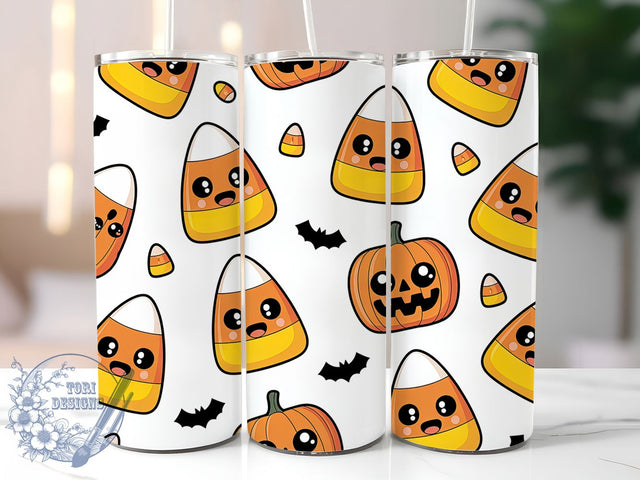 Sweet Candy Corn Halloween Tumbler, Spooky Candy Cup, 20Oz Sublimation Wrap, Autumn Candy Corn Mug, Cute Halloween Drinkware, Sweet Halloween Tumbler, Candy Corn Spooky Design Sublimation ToriDesigns 