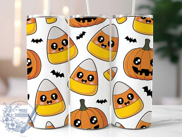 Sweet Candy Corn Halloween Tumbler, Spooky Candy Cup, 20Oz Sublimation Wrap, Autumn Candy Corn Mug, Cute Halloween Drinkware, Sweet Halloween Tumbler, Candy Corn Spooky Design Sublimation ToriDesigns 