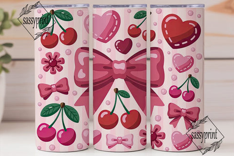 Sweet Cherry Hearts 20oz Tumbler Wrap Sublimation sassyprint 