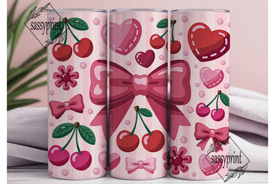 Sweet Cherry Hearts 20oz Tumbler Wrap Sublimation sassyprint 