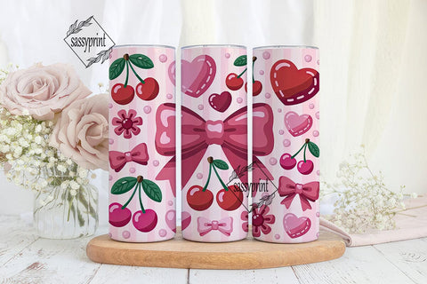 Sweet Cherry Hearts 20oz Tumbler Wrap Sublimation sassyprint 