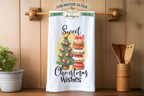 Sweet Christmas Stacked Cookie Sublimation Kitchen Towel PNG Sublimation Ewe-N-Me Designs 
