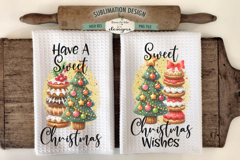 Sweet Christmas Stacked Cookie Sublimation Kitchen Towel PNG Sublimation Ewe-N-Me Designs 