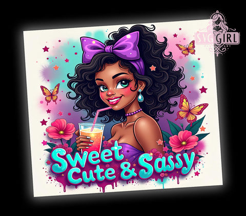 Sweet Cute & Sassy, Coquette Tumbler, 20oz Tumbler Wrap, Sublimation PNG, Girly Tumbler Design, Fun and Sassy Quotes, Digital Download Sublimation SvggirlplusArt 