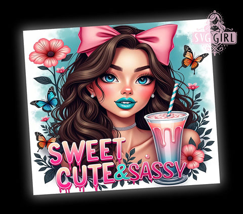 Sweet Cute & Sassy, Coquette Tumbler, 20oz Tumbler Wrap, Sublimation PNG, Girly Tumbler Design, Fun and Sassy Quotes, Digital Download Sublimation SvggirlplusArt 