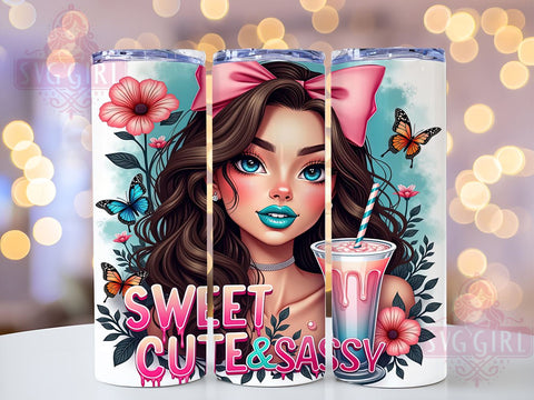 Sweet Cute & Sassy, Coquette Tumbler, 20oz Tumbler Wrap, Sublimation PNG, Girly Tumbler Design, Fun and Sassy Quotes, Digital Download Sublimation SvggirlplusArt 