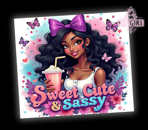 Sweet Cute & Sassy, Coquette Tumbler, 20oz Tumbler Wrap, Sublimation PNG, Girly Tumbler Design, Fun and Sassy Quotes, Digital Download Sublimation SvggirlplusArt 