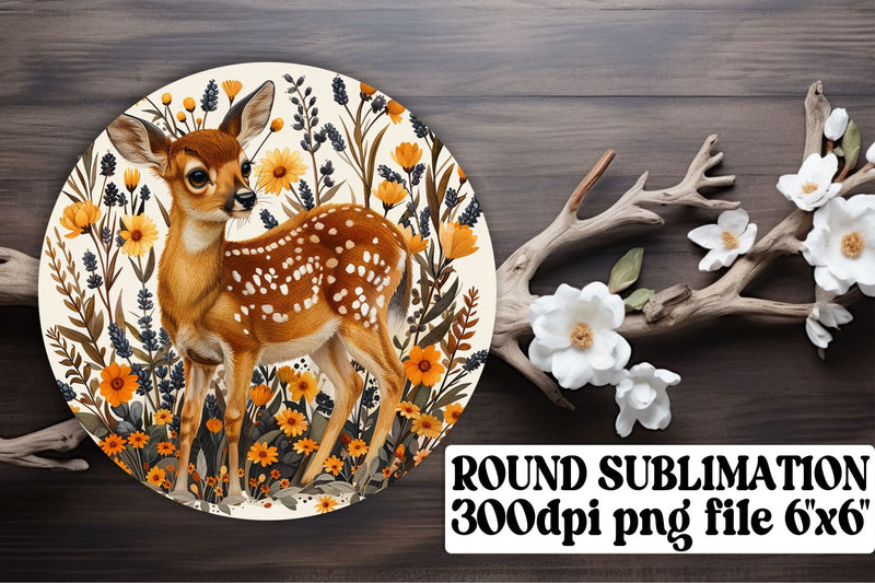 Sweet Deer & Floral Keychain Round Design Watercolor Sublimation Sublimation afrosvg 