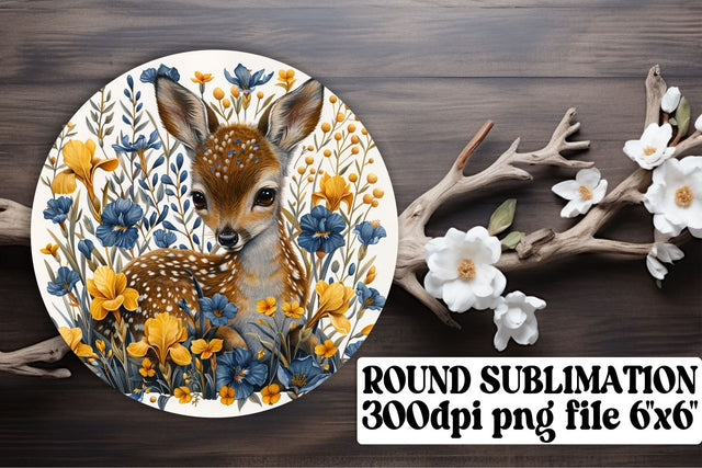 Sweet Deer & Floral Wrap Round Design Sublimation Sublimation afrosvg 