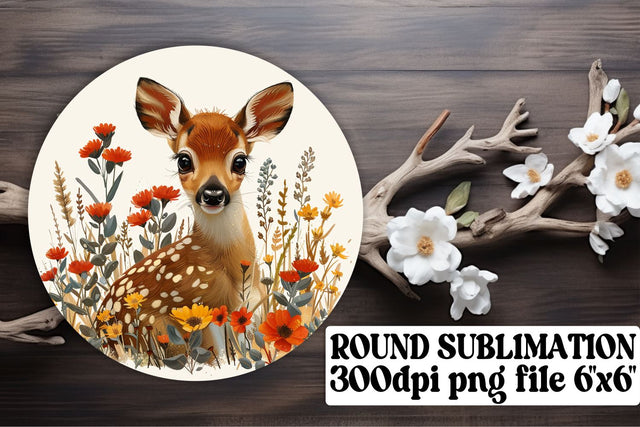Sweet Deer & Flower Design Keychain Round Sublimation Art Sublimation afrosvg 