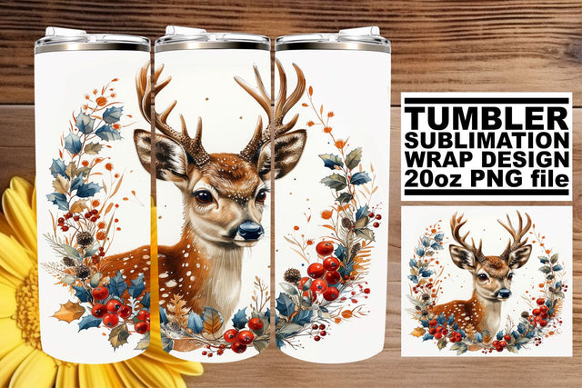 Sweet Deer & Flower Design Tumbler Wrap 20oz Sublimation Art Sublimation afrosvg 