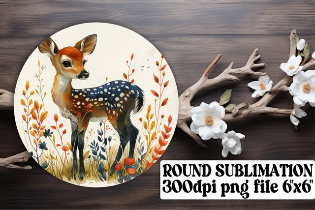 Sweet Deer & Flower Wrap Design Round Sublimation Sublimation afrosvg 