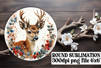 Sweet Deer & Flowers Keychain Round Design Watercolor Art Sublimation afrosvg 