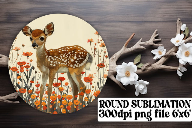 Sweet Deer & Flowers Sublimation Keychain Round Design Sublimation afrosvg 