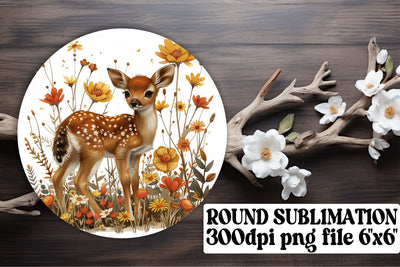 Sweet Deer with Floral Design Keychain Round Sublimation Sublimation afrosvg 