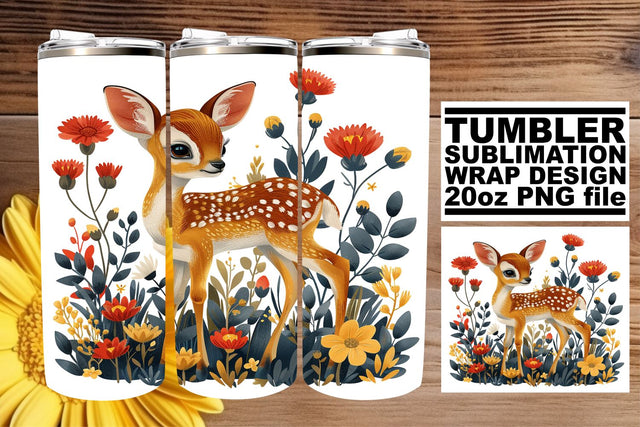 Sweet Deer with Floral Design Tumbler Wrap 20oz Sublimation Sublimation afrosvg 