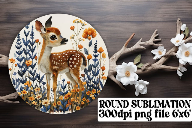 Sweet Deer with Floral Keychain Round Design Watercolor Sublimation Sublimation afrosvg 