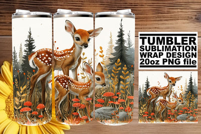 Sweet Deer with Floral Tumbler Wrap 20oz Watercolor Sublimation Sublimation afrosvg 