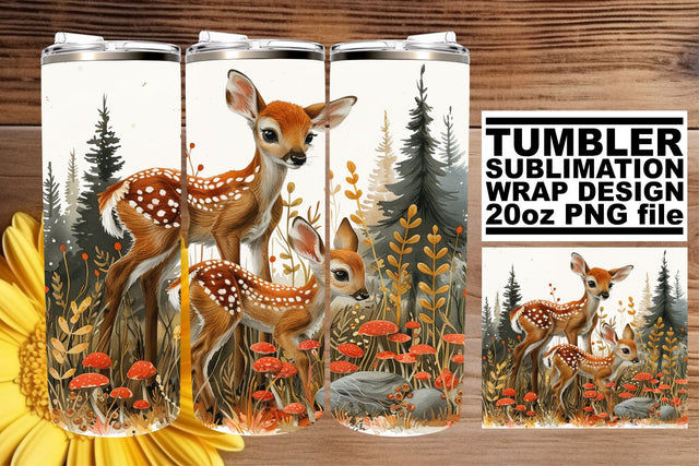 Sweet Deer with Floral Tumbler Wrap 20oz Watercolor Sublimation Sublimation afrosvg 