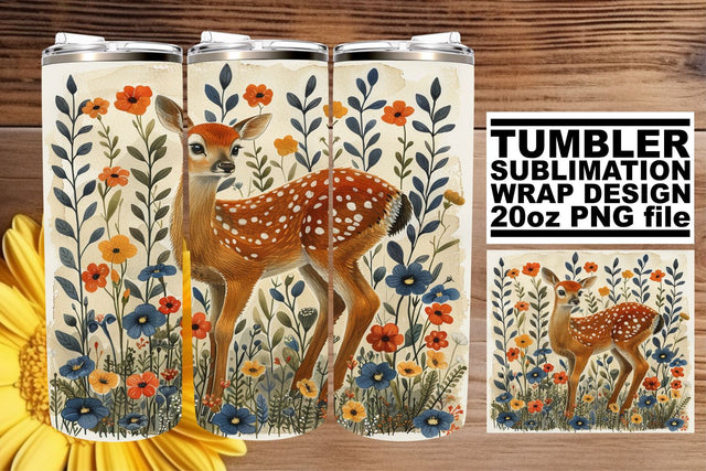 Sweet Deer with Flower Wrap Sublimation Design 20oz Sublimation afrosvg 