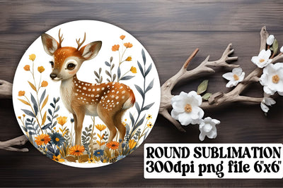 Sweet Deer with Flowers Keychain Round Design Sublimation Art Sublimation afrosvg 
