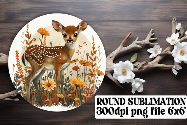 Sweet Deer with Flowers Keychain Sublimation Round Design Sublimation afrosvg 