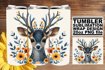 Sweet Deer with Flowers Tumbler Wrap 20oz Sublimation Art Sublimation afrosvg 