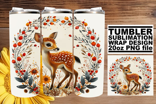 Sweet Deer with Flowers Tumbler Wrap 20oz Sublimation Watercolor Art Sublimation afrosvg 