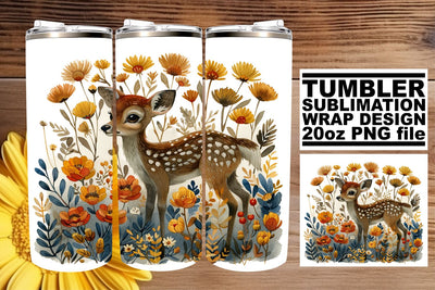 Sweet Deer with Flowers Tumbler Wrap Sublimation 20oz Sublimation afrosvg 