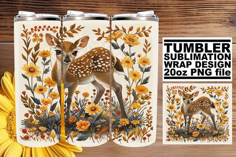 Sweet Deer with Flowers Wrap 20oz Sublimation Watercolor Art Sublimation afrosvg 
