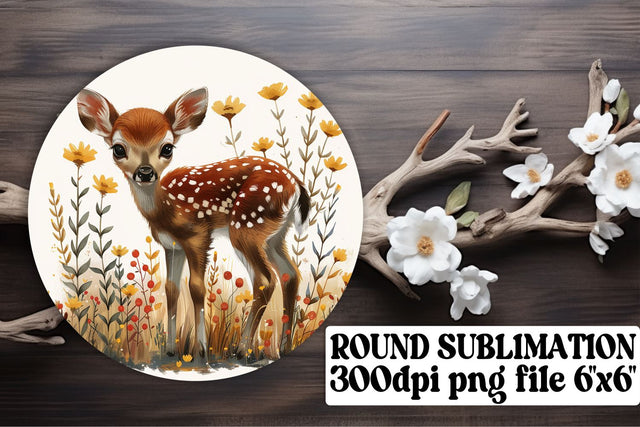 Sweet Deer with Flowers Wrap Round Design Sublimation Watercolor Art Sublimation afrosvg 