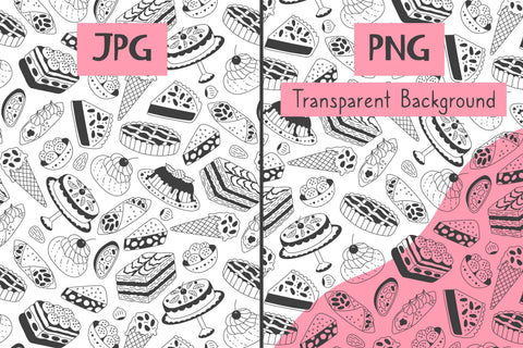 Sweet Dessert Doodle Seamless Pattern & Digital Paper PNG Digital Pattern Rin Green 