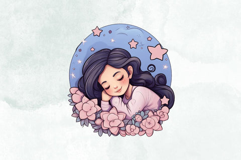 Sweet Dreams Cute Girl Sleeping Clipart Bundle Sublimation Designangry 
