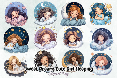 Sweet Dreams Cute Girl Sleeping Clipart Bundle Sublimation Designangry 