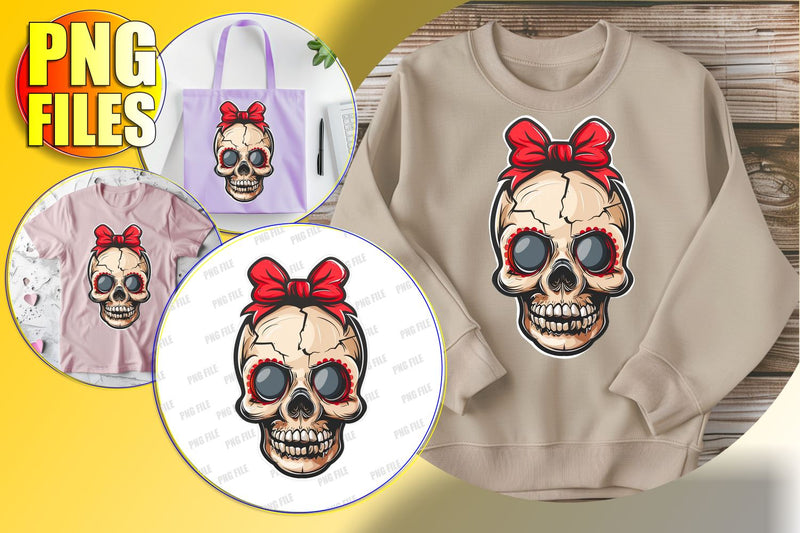 Sweet Fall Skull with Bow Sublimation Design PNG Sublimation afrosvg 
