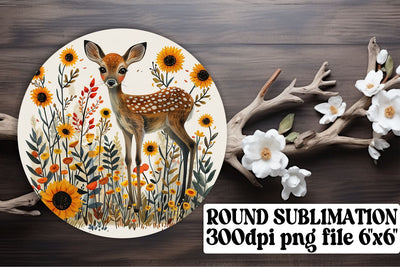 Sweet Floral Deer Keychain Round Design Sublimation Watercolor Sublimation afrosvg 