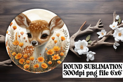 Sweet Floral Deer Keychain Sublimation Round Design Watercolor Pattern Sublimation afrosvg 
