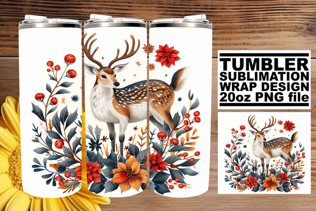 Sweet Floral Deer Tumbler Wrap 20oz Sublimation Watercolor Sublimation afrosvg 