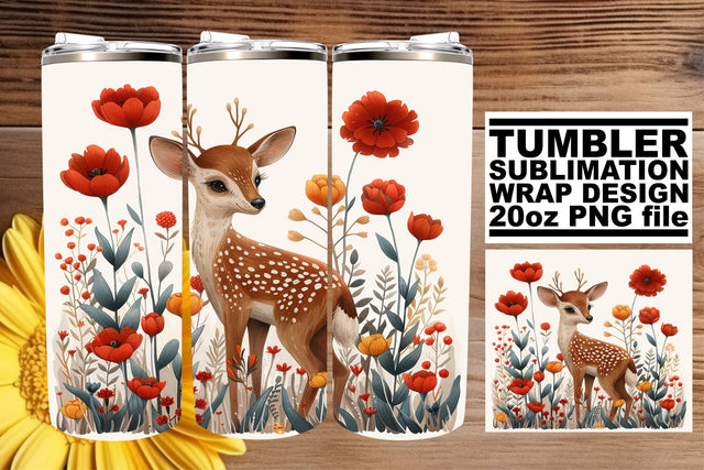 Sweet Floral Deer Wrap 20oz Sublimation Watercolor Tumbler Sublimation afrosvg 
